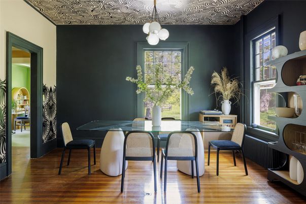 Dining room, Interior, Pendant Lights, Wood Texture Flooring