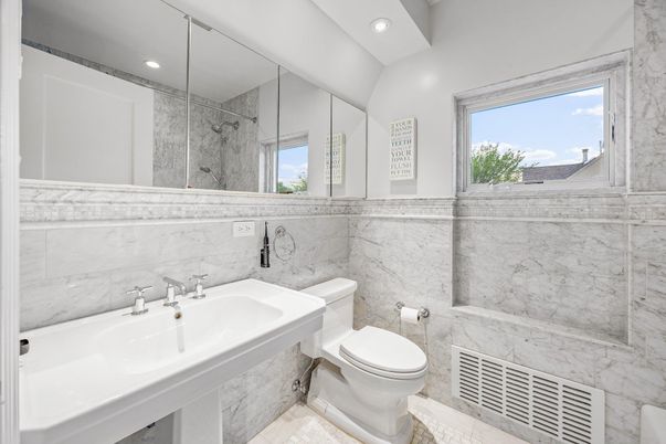 Bathroom, Glass Shower, Interior, Marble Walls, Recessed Lighting