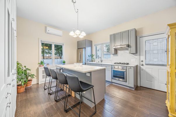 Interior, Kitchen, Pendant Lights, Stainless Steel Appliances, Wood Texture Flooring