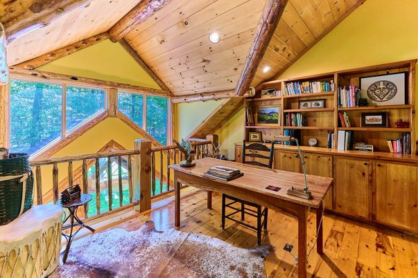 Home Office, Interior, Recessed Lighting, Wooden Beams, Wooden Ceilings, Wood Texture Flooring