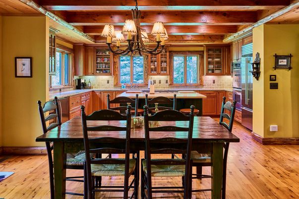 Chandelier, Dining room, Interior, Wooden Beams, Wooden Ceilings, Wood Texture Flooring
