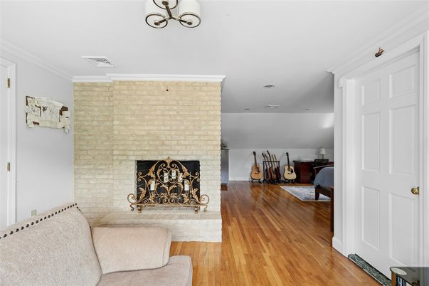 Fireplace, Interior, Recessed Lighting, Wood Texture Flooring