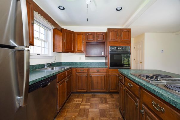 Interior, Kitchen, Recessed Lighting, Wood Texture Flooring