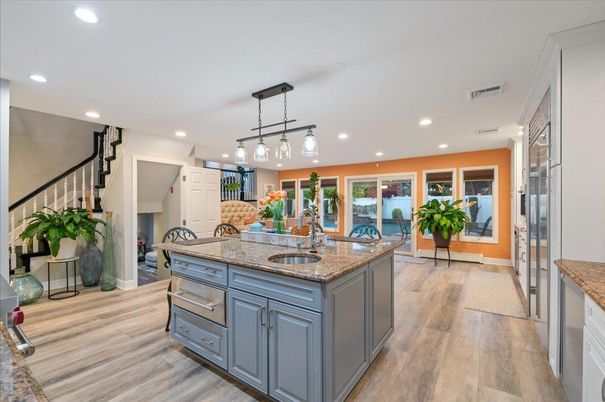 Interior, Kitchen, Pendant Lights, Recessed Lighting, Wood Texture Flooring