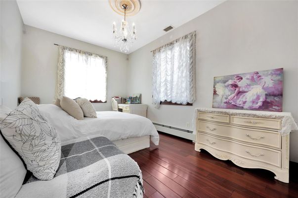 Bedroom, Chandelier, Interior, Wood Texture Flooring