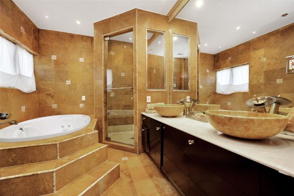 Bathroom, Dual Sink Vanities, Glass Shower, Interior, Recessed Lighting