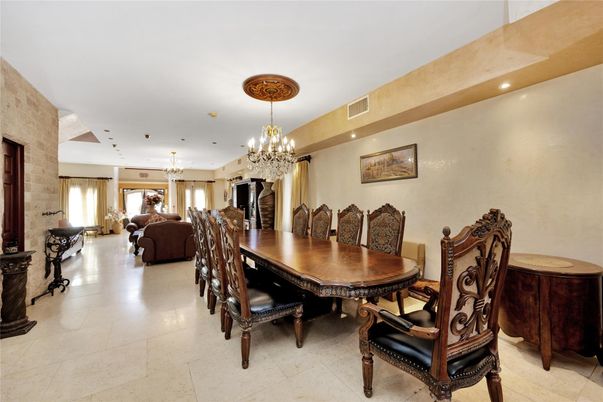 Chandelier, Dining room, Interior, Living room, Recessed Lighting, Stone Walls