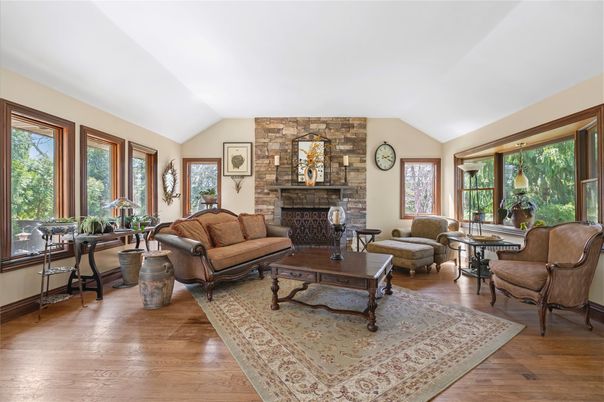 Fireplace, Interior, Living room, Stone Walls, Wood Texture Flooring