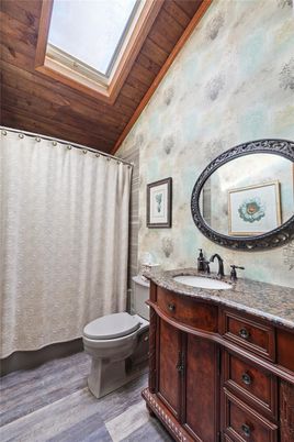 Bathroom, Interior, Wooden Ceilings, Wood Texture Flooring