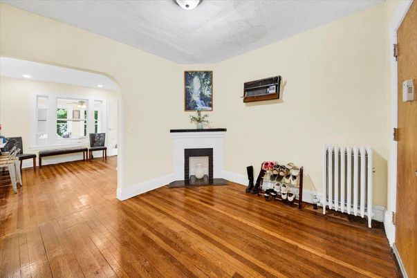 Fireplace, Interior, Recessed Lighting, Wood Texture Flooring