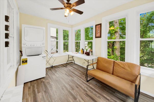 Home Office, Interior, Utility Closets, Washer, Wood Texture Flooring