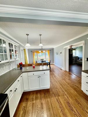 Dining room, Interior, Pendant Lights, Wood Texture Flooring