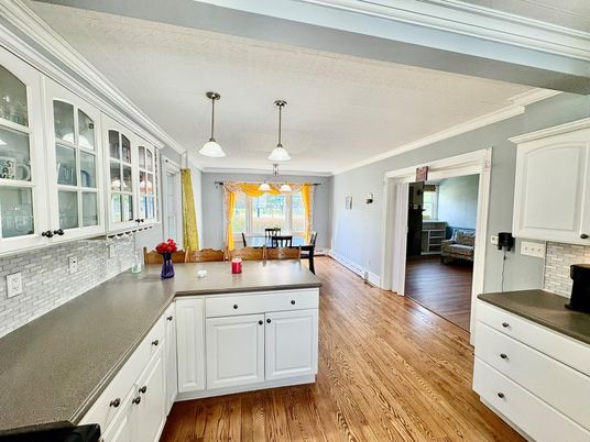 Dining room, Interior, Pendant Lights, Wood Texture Flooring