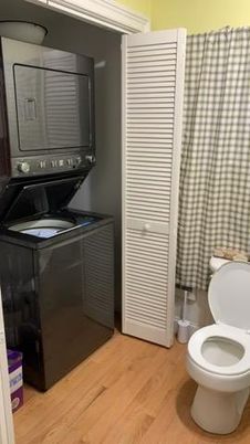 Bathroom, Interior, Utility Closets, Washer, Wood Texture Flooring