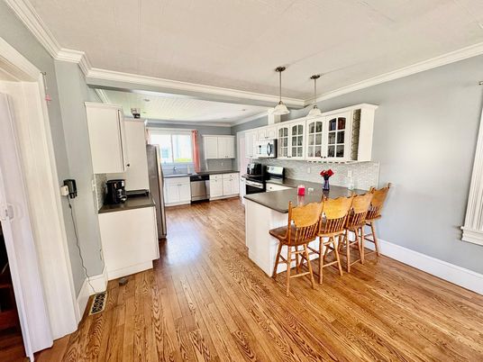 Interior, Kitchen, Pendant Lights, Stainless Steel Appliances, Wood Texture Flooring