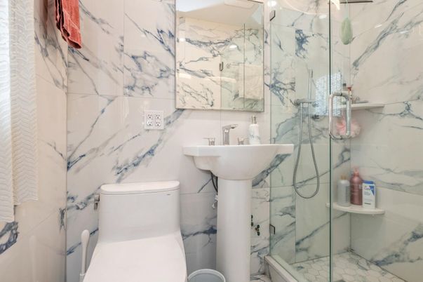 Bathroom, Glass Shower, Interior, Marble Walls