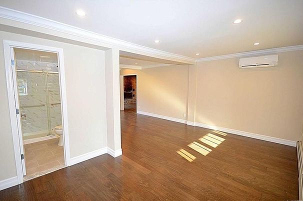 Bathroom, Empty room, Interior, Recessed Lighting, Wood Texture Flooring