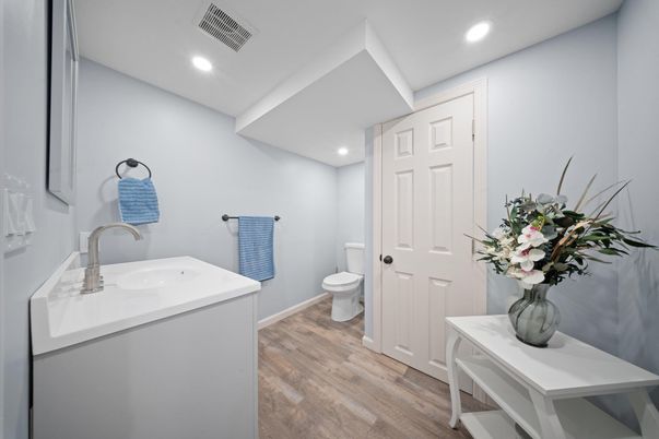 Bathroom, Interior, Recessed Lighting, Wood Texture Flooring