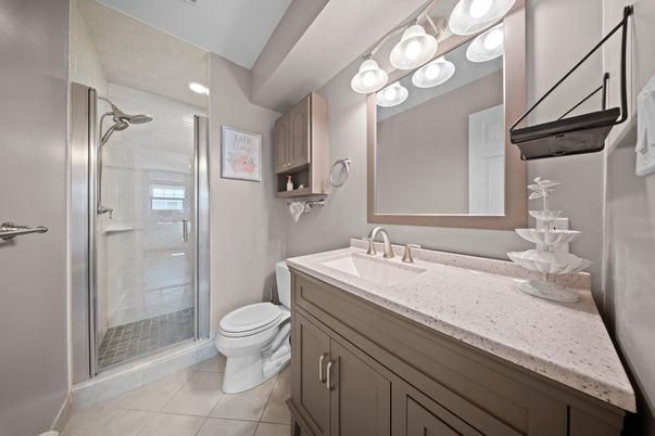 Bathroom, Glass Shower, Interior, Recessed Lighting