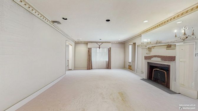 Chandelier, Empty room, Fireplace, Interior, Recessed Lighting