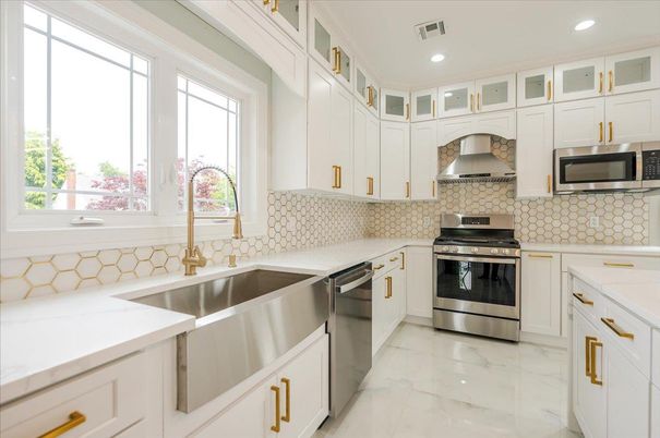 Interior, Kitchen, Marble, Recessed Lighting, Stainless Steel Appliances