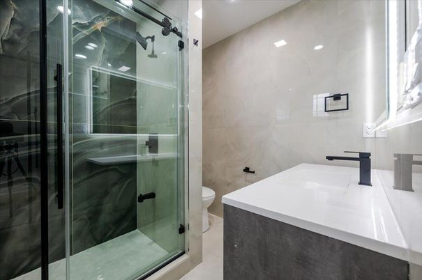 Bathroom, Glass Shower, Interior, Recessed Lighting