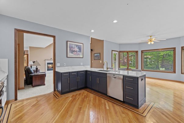 Interior, Kitchen, Recessed Lighting, Wood Texture Flooring