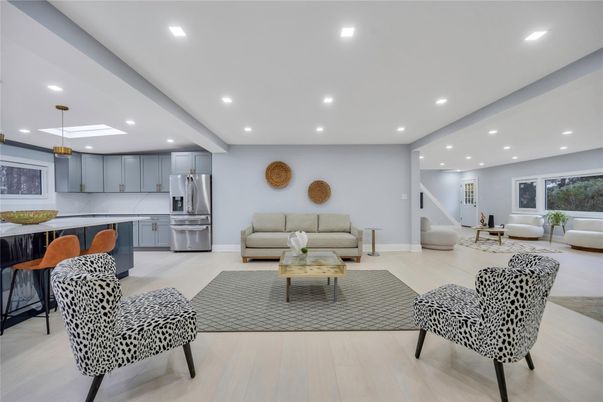 Interior, Kitchen, Living room, Pendant Lights, Recessed Lighting, Stainless Steel Appliances, Wood Texture Flooring