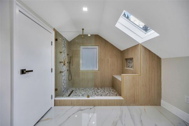 Bathroom, Glass Shower, Interior, Marble, Recessed Lighting