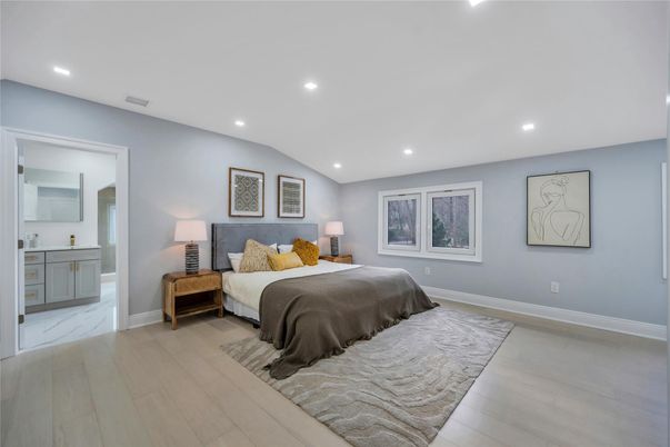 Bedroom, Interior, Recessed Lighting, Wood Texture Flooring