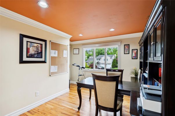 Dining room, Interior, Recessed Lighting, Wood Texture Flooring