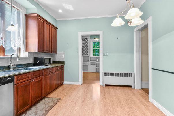 Interior, Kitchen, Pendant Lights, Recessed Lighting, Wood Texture Flooring