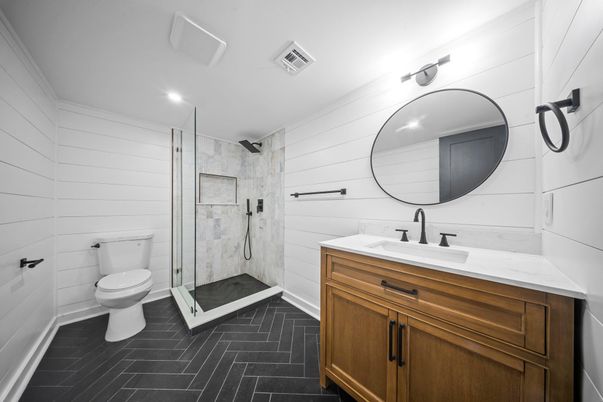 Bathroom, Glass Shower, Interior, Recessed Lighting