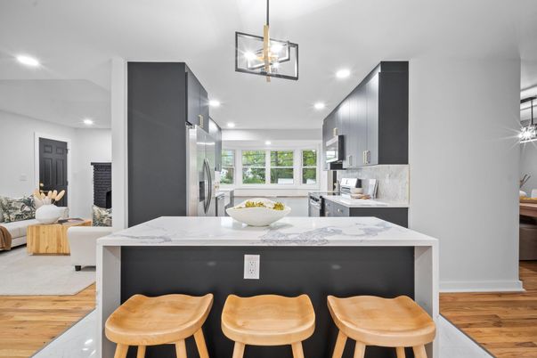 Interior, Kitchen, Pendant Lights, Recessed Lighting, Wood Texture Flooring