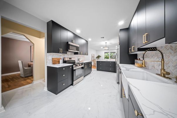 Interior, Kitchen, Marble, Pendant Lights, Recessed Lighting, Stainless Steel Appliances