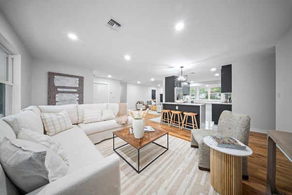 Dining room, Interior, Kitchen, Living room, Pendant Lights, Recessed Lighting, Wood Texture Flooring
