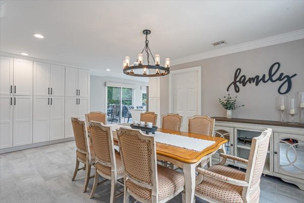 Chandelier, Dining room, Interior, Recessed Lighting