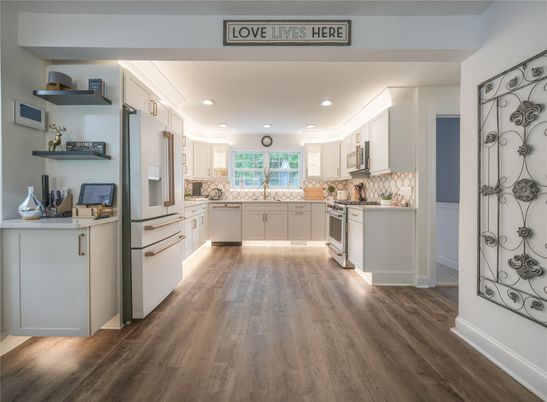 Interior, Kitchen, Recessed Lighting, Wood Texture Flooring