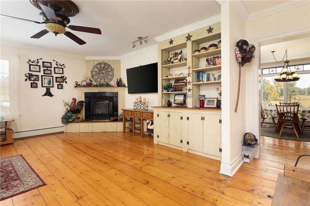 Dining room, Fireplace, Interior, Wood Texture Flooring