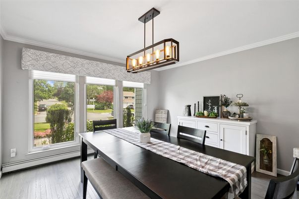 Chandelier, Dining room, Interior, Pendant Lights, Wood Texture Flooring