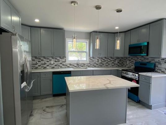 Interior, Kitchen, Marble, Pendant Lights, Recessed Lighting, Stainless Steel Appliances