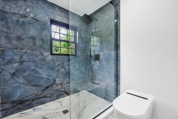 Bathroom, Glass Shower, Interior, Marble, Marble Walls