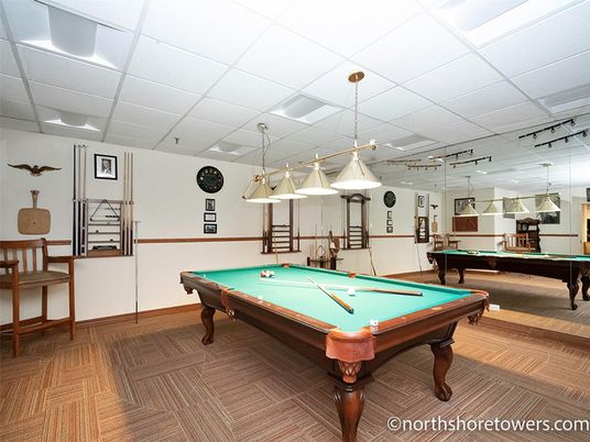 Billiard Table, Game Room, Interior, Pendant Lights, Recessed Lighting, Wood Texture Flooring