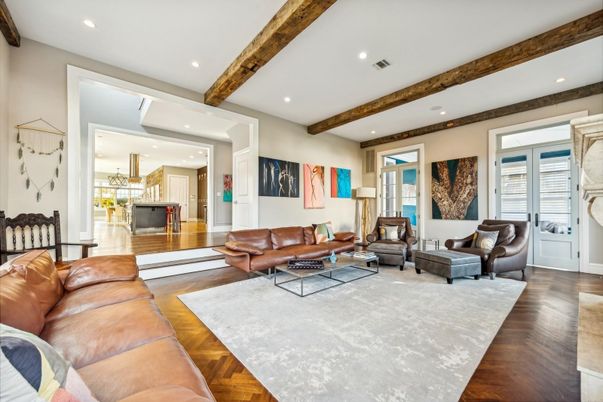 Interior, Living room, Recessed Lighting, Wooden Beams, Wood Texture Flooring