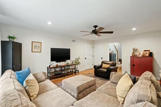 Interior, Living room, Recessed Lighting, Wood Texture Flooring