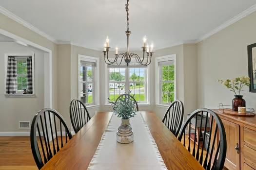 Chandelier, Dining room, Interior, Wood Texture Flooring