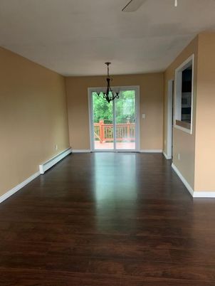 Empty room, Interior, Pendant Lights, Wood Texture Flooring