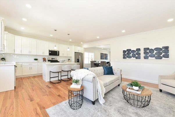 Dining room, Interior, Kitchen, Living room, Pendant Lights, Recessed Lighting, Wood Texture Flooring