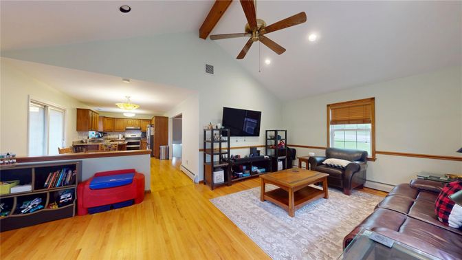 Interior, Kitchen, Living room, Recessed Lighting, Stainless Steel Appliances, Wood Texture Flooring