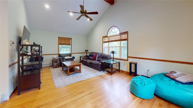 Interior, Living room, Recessed Lighting, Wooden Beams, Wood Texture Flooring